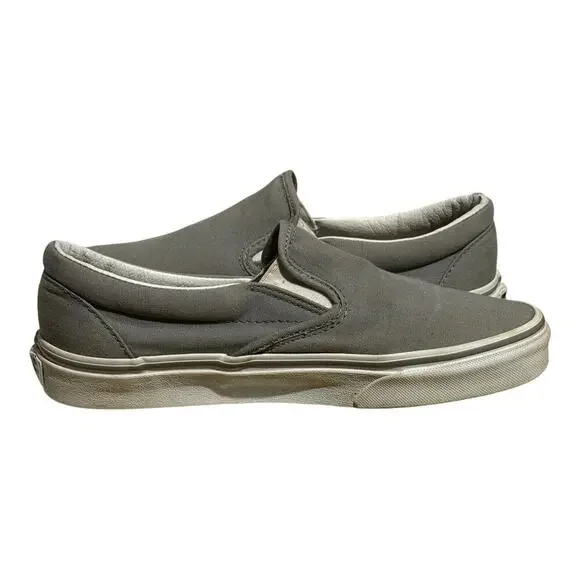 Vans Classic Slip On Light Gray Canvas Sneakers Women's 9 Skate Shoes - Picture 7 of 8